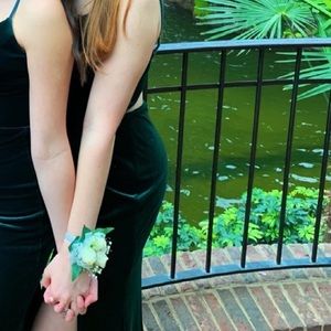 velvet green long dress, size 10